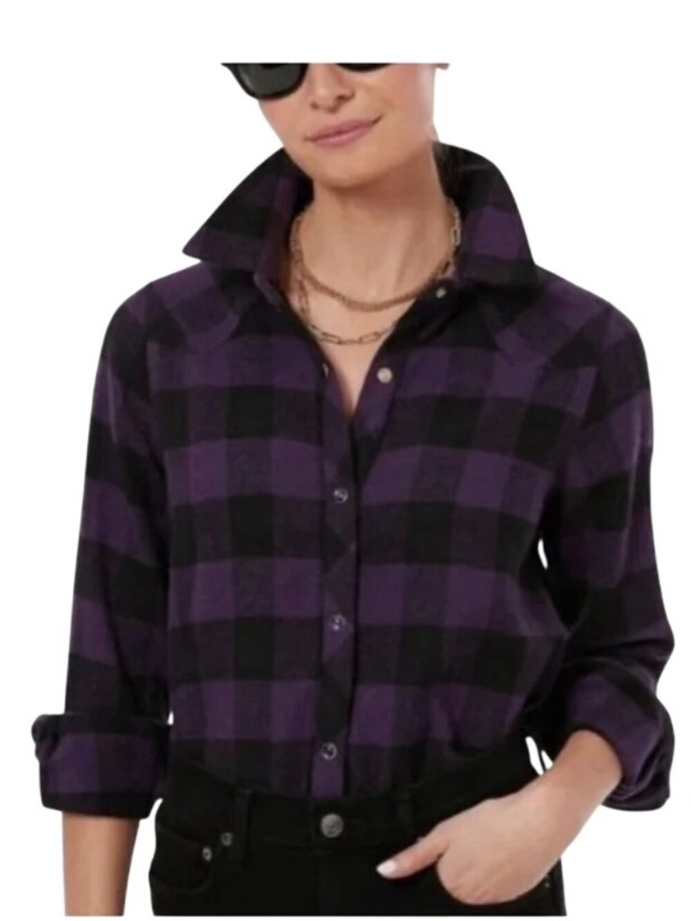 Tuckernuck Chandler Flannel Button Down Shirt in Purple Check Small New Womens